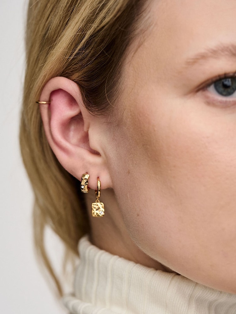 Orelia London Gold Tone Molten Huggie Hoop Swarovski Crystal Earrings - Image 2 of 2