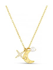 Orelia London Gold Tone Moon & Crystal Star Cluster Necklace - Image 2 of 4