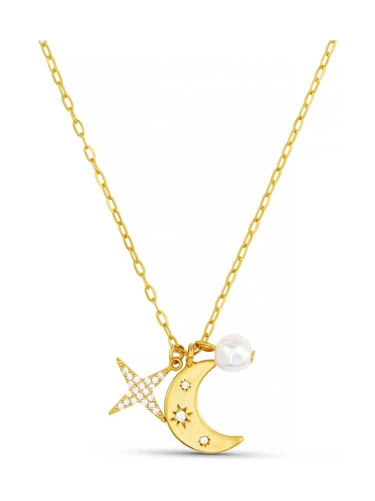 Orelia London Gold Tone Moon & Crystal Star Cluster Necklace - Image 2 of 4