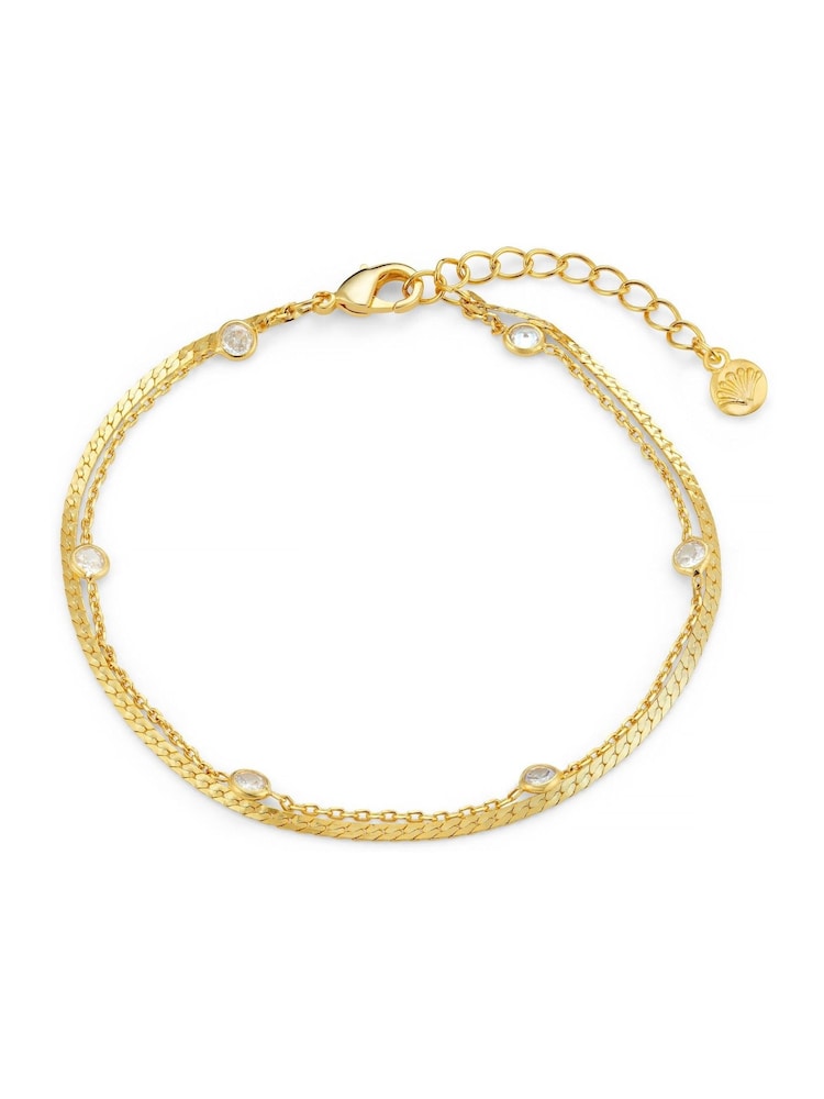 Orelia London Gold Tone Stationed Crystal & Snake 2-Row Bracelet - Image 1 of 3