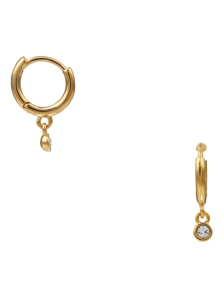 Orelia London Gold Tone Mini Swarovski Crystal Drop Micro Hoop Earrings - Image 1 of 2 Orelia London Gold Tone Mini Swarovski Crystal Drop Micro Hoop Earrings - Image 1 of 2