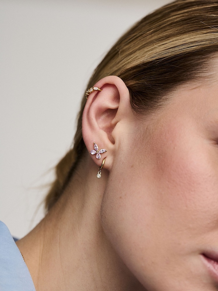 Orelia London Gold Tone Mini Swarovski Crystal Drop Micro Hoop Earrings - Image 2 of 2 Orelia London Gold Tone Mini Swarovski Crystal Drop Micro Hoop Earrings - Image 2 of 2