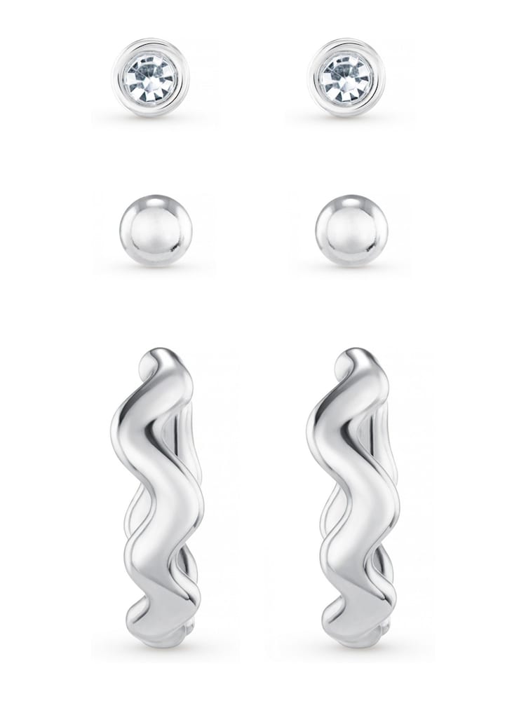 Orelia London Wave Huggie 3 Pack Ear Party Earrings - Image 1 of 2