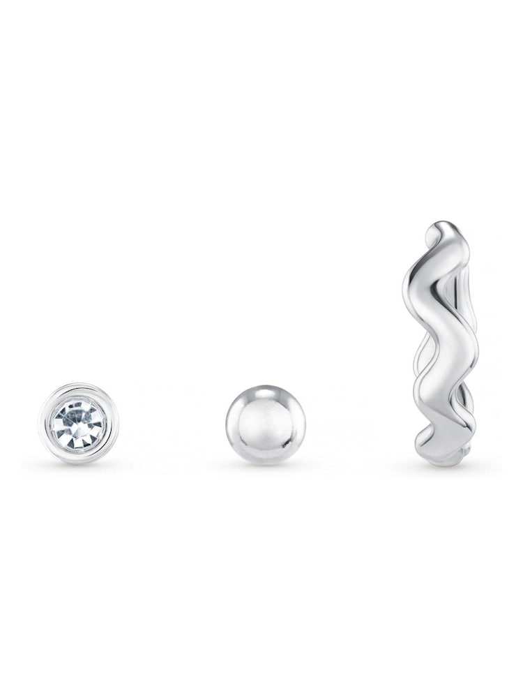 Orelia London Wave Huggie 3 Pack Ear Party Earrings - Image 2 of 2