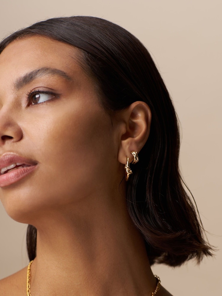 Orelia London Gold Tone Polished Knot Mid Size Hoop Earrings - Image 3 of 3 Orelia London Gold Tone Polished Knot Mid Size Hoop Earrings - Image 3 of 3