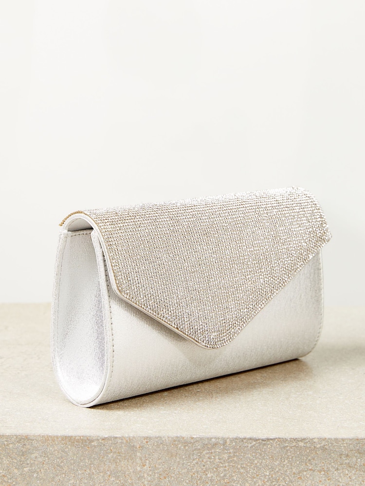 Lipsy Silver Asymmetric Foldover Clutch Bags - Image 3 of 4