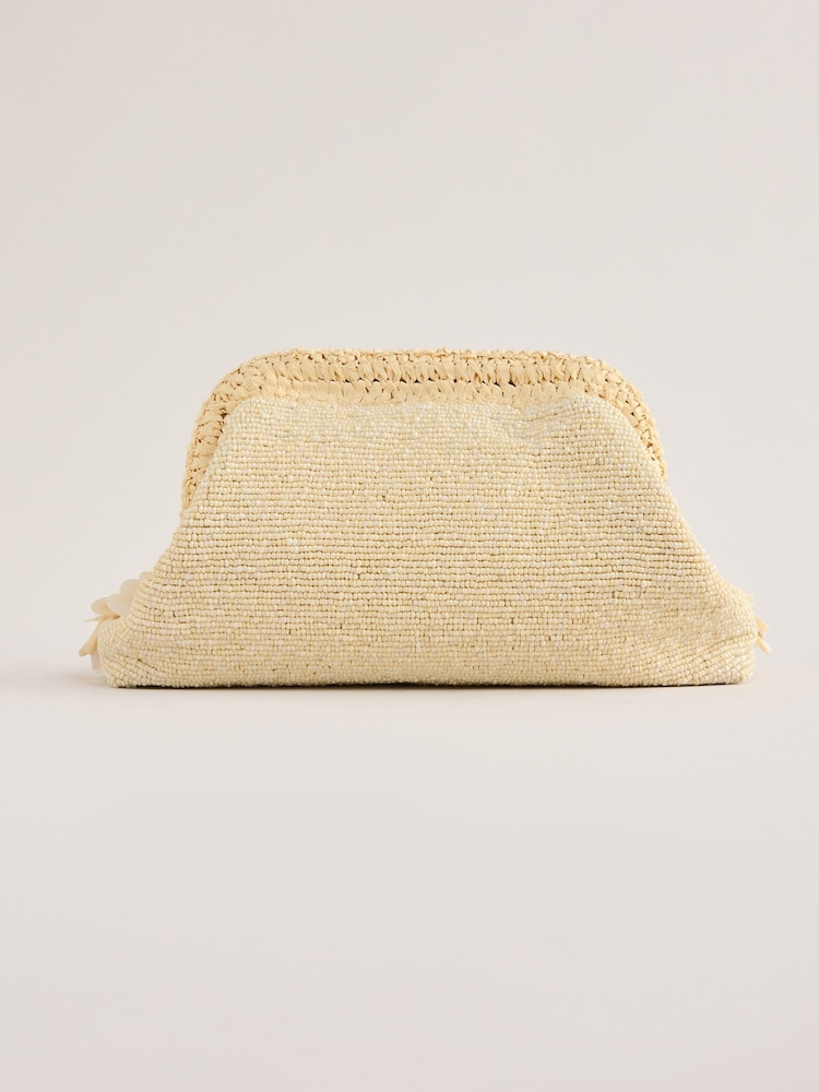 Lipsy Cream Raffia Shell Clutch 100% Cotton Bag - Image 8 of 9