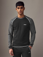 BOSS Black Contrast Piping Cotton Blend Sweatshirt - Image 1 of 4