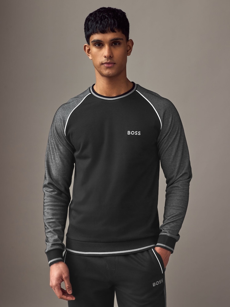 BOSS Black Contrast Piping Cotton Blend Sweatshirt - Image 1 of 4