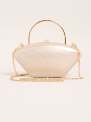 Lipsy Cream Top Handle Pearlised Hard Clutch Bag - Image 6 of 7