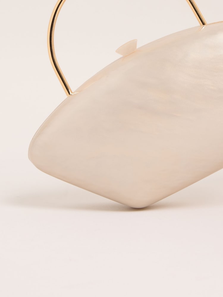 Lipsy Cream Top Handle Pearlised Hard Clutch Bag - Image 7 of 7