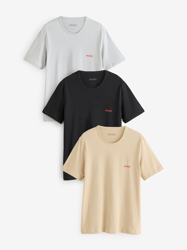 HUGO Grey/Cream/Black Regular Fit 100% Cotton Jersey T-Shirts 3 Pack - Image 1 of 7