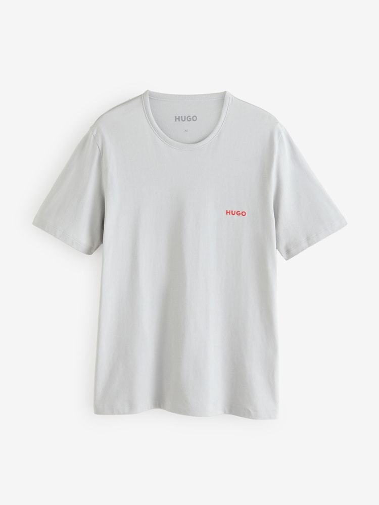 HUGO Grey/Cream/Black Regular Fit 100% Cotton Jersey T-Shirts 3 Pack - Image 2 of 7