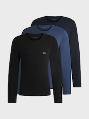 BOSS Black/Blue/Navy Logo Long Sleeve 100% Cotton T-Shirts 3 Pack - Image 1 of 6