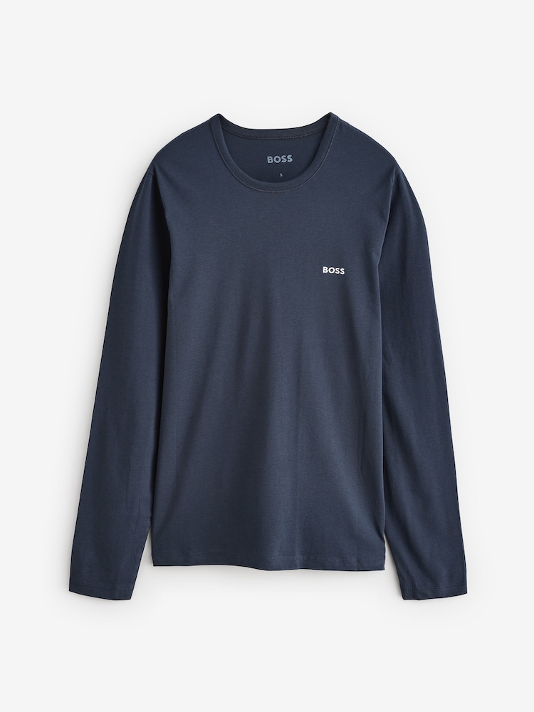 BOSS Black/Blue/Navy Logo Long Sleeve 100% Cotton T-Shirts 3 Pack - Image 6 of 6