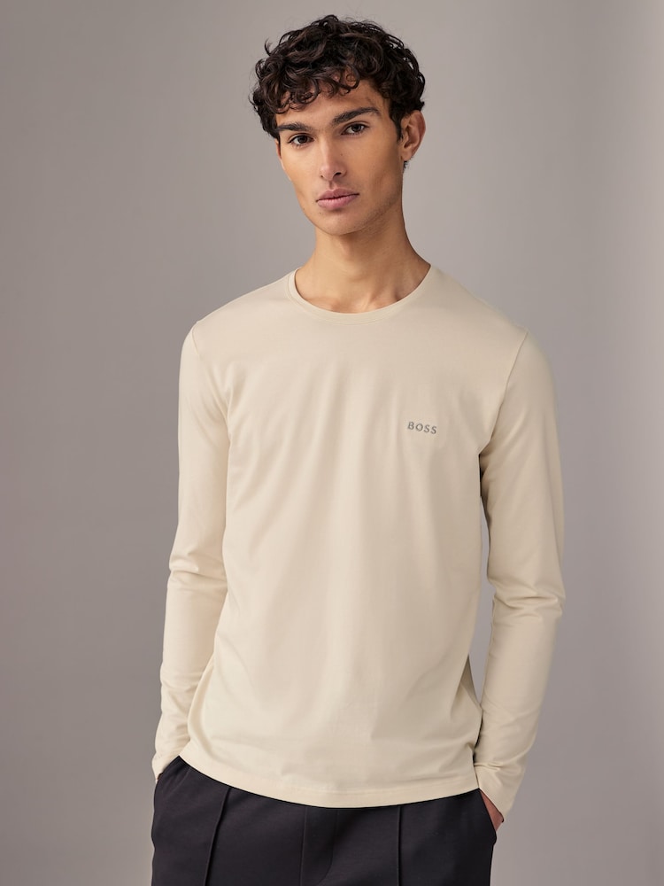 BOSS White Stretch Cotton Long Sleeve Top - Image 1 of 4