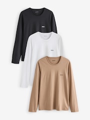 BOSS Black/White/Tan Logo Long Sleeve 100% Cotton T-Shirts 3 Pack - Image 1 of 7