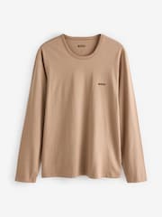 BOSS Black/White/Tan Logo Long Sleeve 100% Cotton T-Shirts 3 Pack - Image 6 of 7