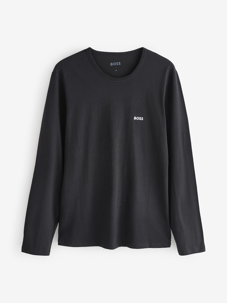 BOSS Black/White/Tan Logo Long Sleeve 100% Cotton T-Shirts 3 Pack - Image 7 of 7