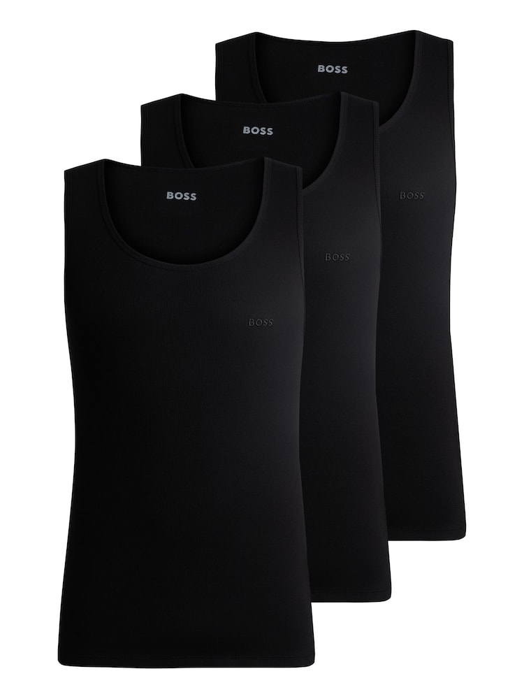 BOSS Black Ribbed 100% Cotton Vest Tops 3 Pack - Image 1 of 5