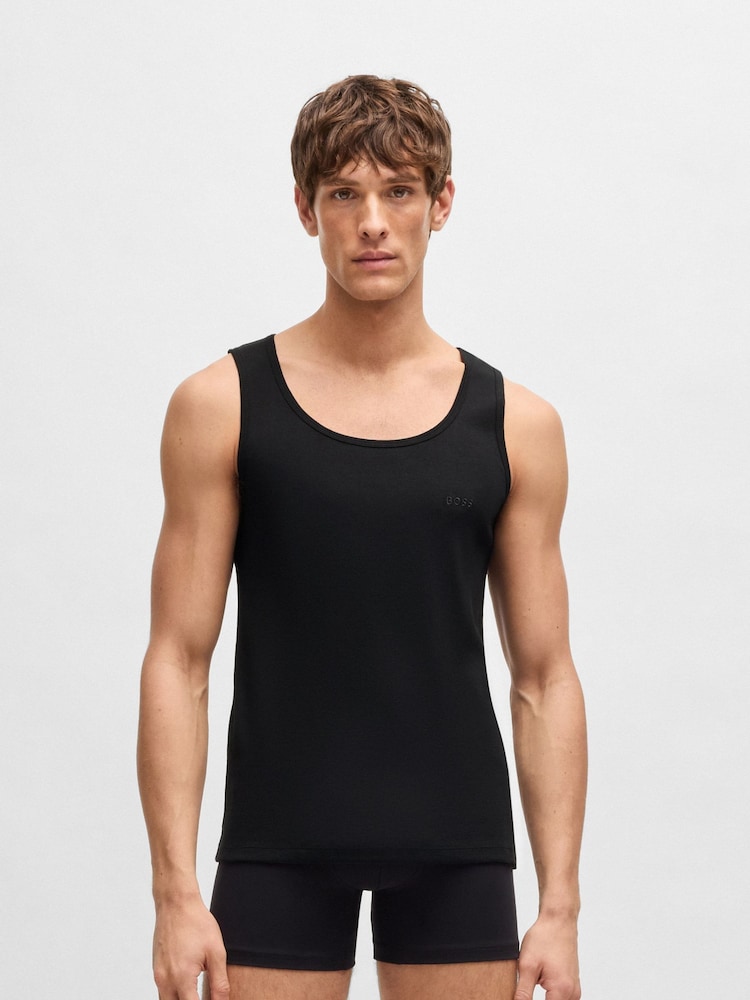 BOSS Black Ribbed 100% Cotton Vest Tops 3 Pack - Image 2 of 5