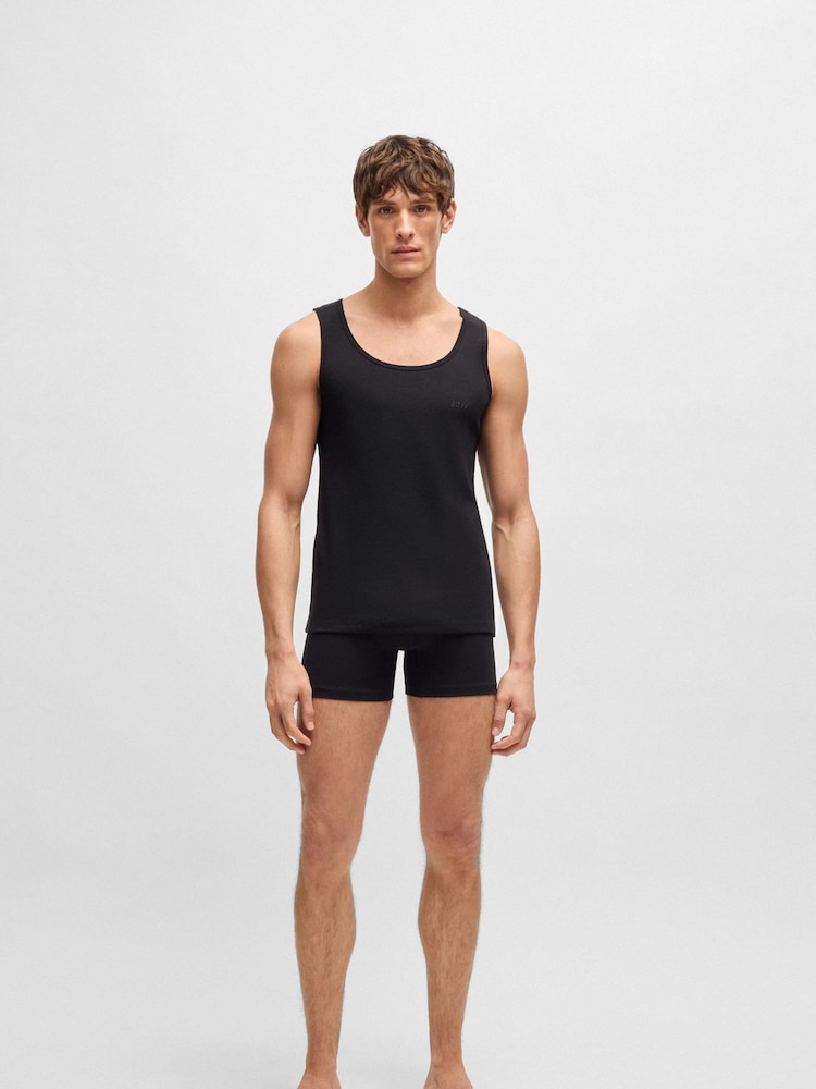 BOSS Black Ribbed 100% Cotton Vest Tops 3 Pack - Image 4 of 5