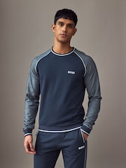 BOSS Blue Contrast Piping Cotton Blend Sweatshirt - Image 1 of 5