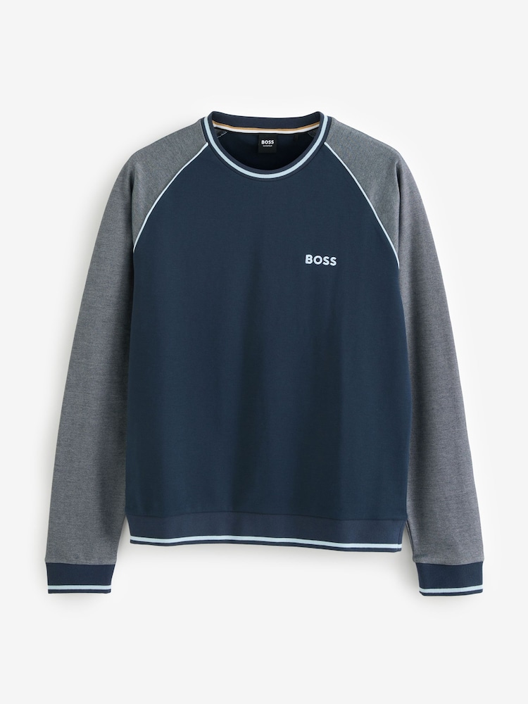 BOSS Blue Contrast Piping Cotton Blend Sweatshirt - Image 5 of 5