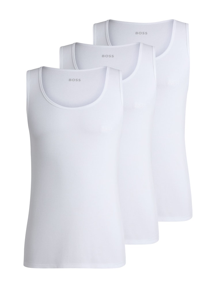 BOSS White Ribbed 100% Cotton Vest Tops 3 Pack - Image 1 of 5