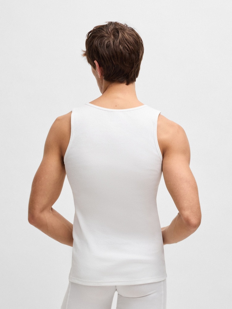 BOSS White Ribbed 100% Cotton Vest Tops 3 Pack - Image 3 of 5