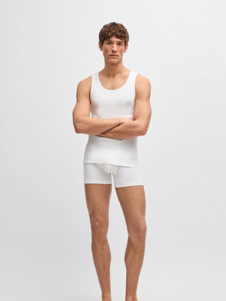 BOSS White Ribbed 100% Cotton Vest Tops 3 Pack - Image 4 of 5