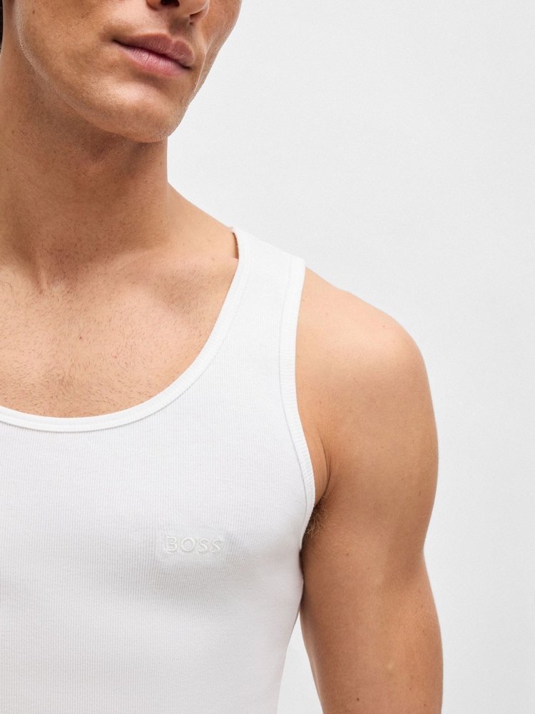 BOSS White Ribbed 100% Cotton Vest Tops 3 Pack - Image 5 of 5
