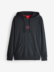 HUGO Black Hugo Logo Print Stretch Cotton Relaxed Fit Hoodie - Image 1 of 4