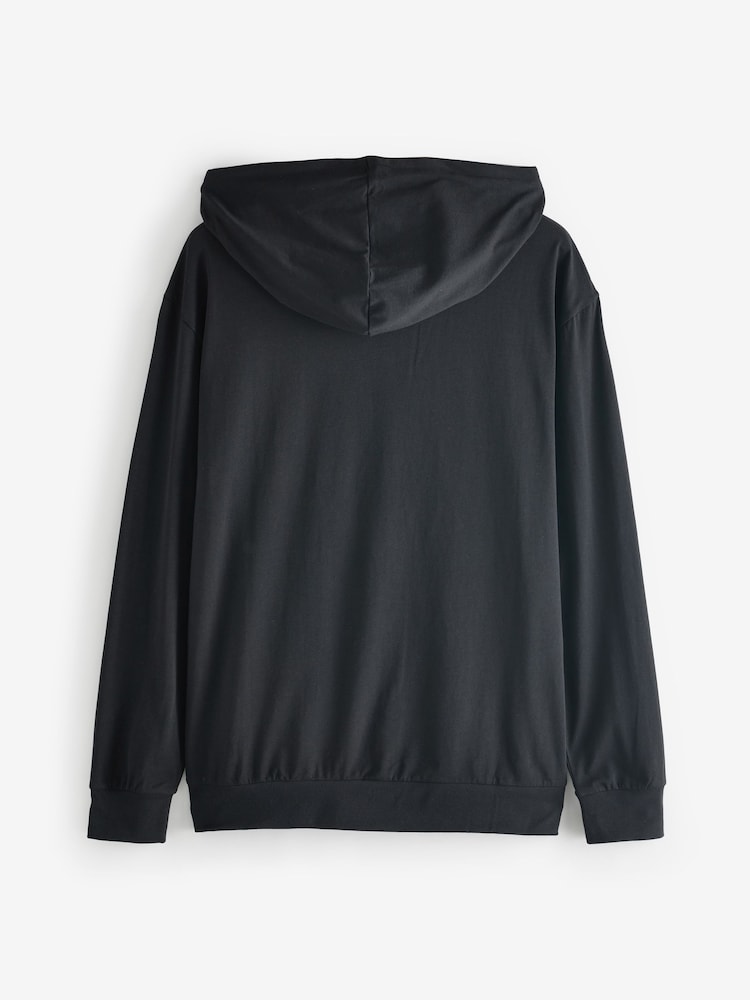 HUGO Black Hugo Logo Print Stretch Cotton Relaxed Fit Hoodie - Image 2 of 4