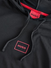 HUGO Black Hugo Logo Print Stretch Cotton Relaxed Fit Hoodie - Image 3 of 4