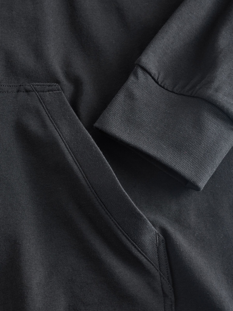 HUGO Black Hugo Logo Print Stretch Cotton Relaxed Fit Hoodie - Image 4 of 4