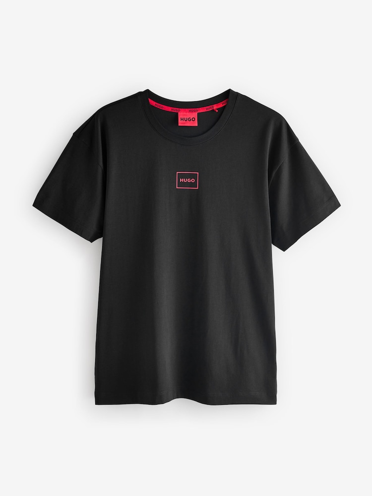 HUGO Black Relaxed Fit Logo Print Stretch Cotton T-Shirt - Image 1 of 4