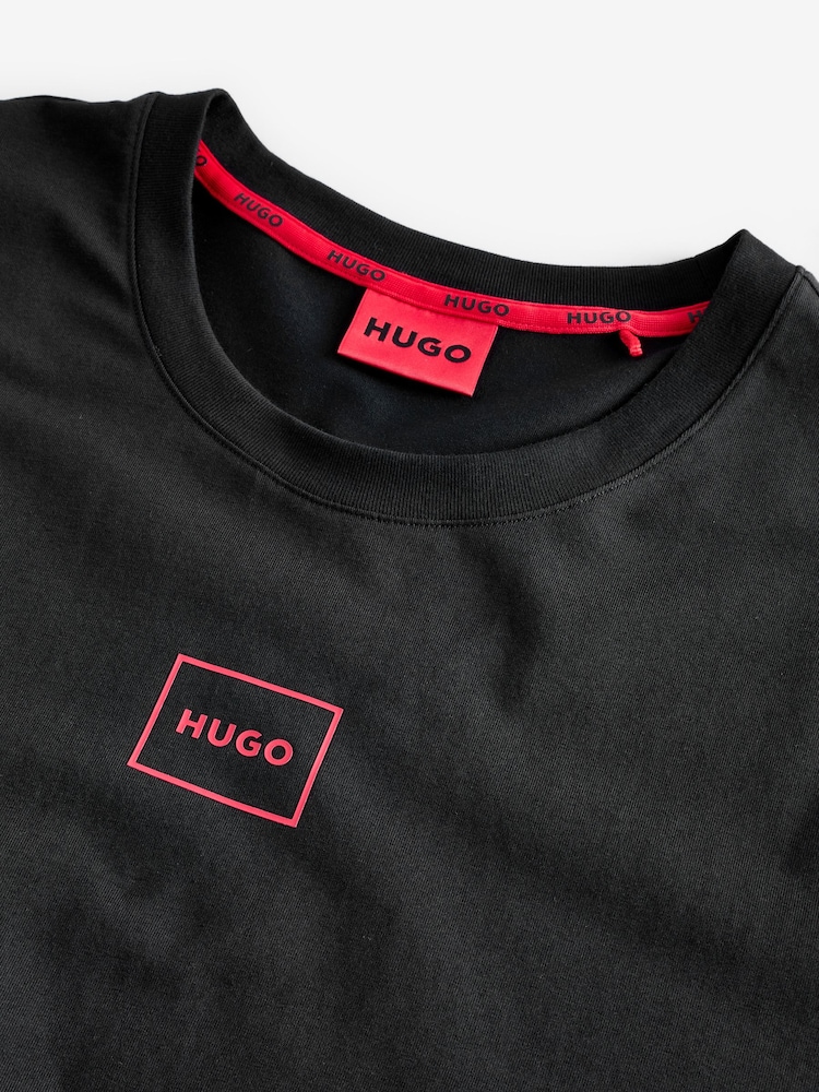 HUGO Black Relaxed Fit Logo Print Stretch Cotton T-Shirt - Image 4 of 4