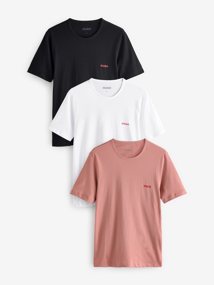 HUGO Black/White/Pink Regular Fit 100% Cotton Jersey T-Shirts 3 Pack - Image 1 of 9