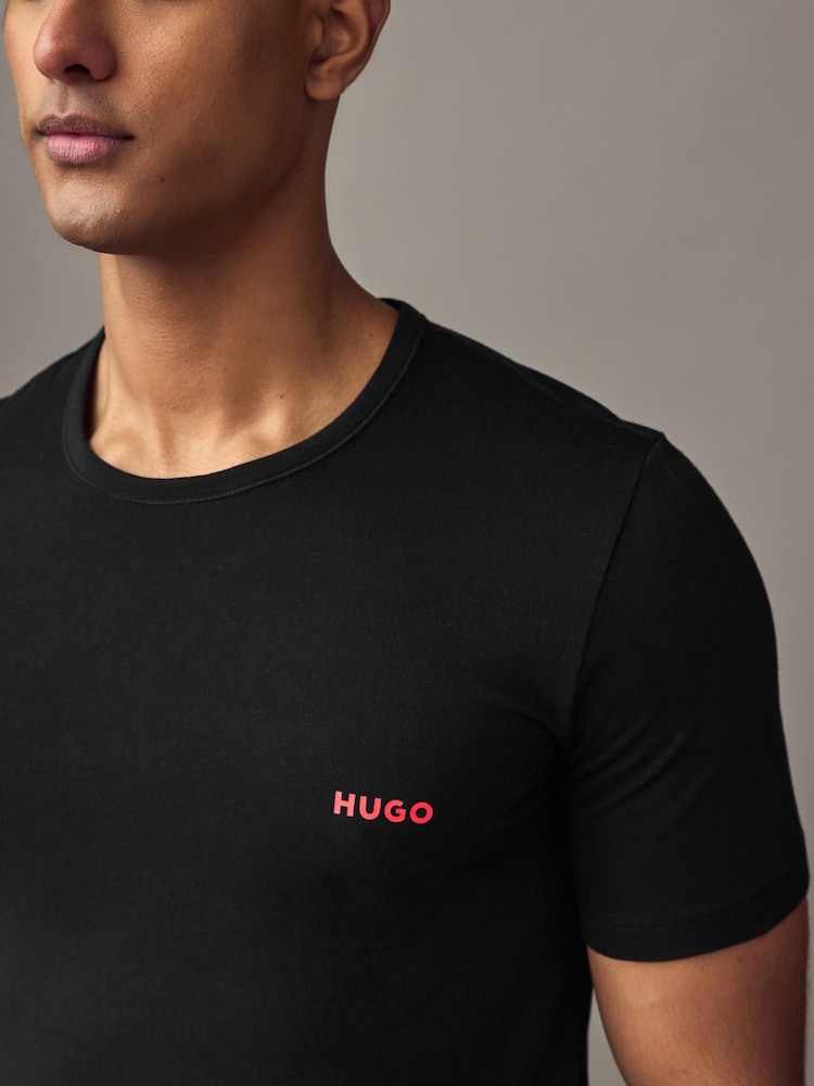 HUGO Black/White/Pink Regular Fit 100% Cotton Jersey T-Shirts 3 Pack - Image 4 of 9