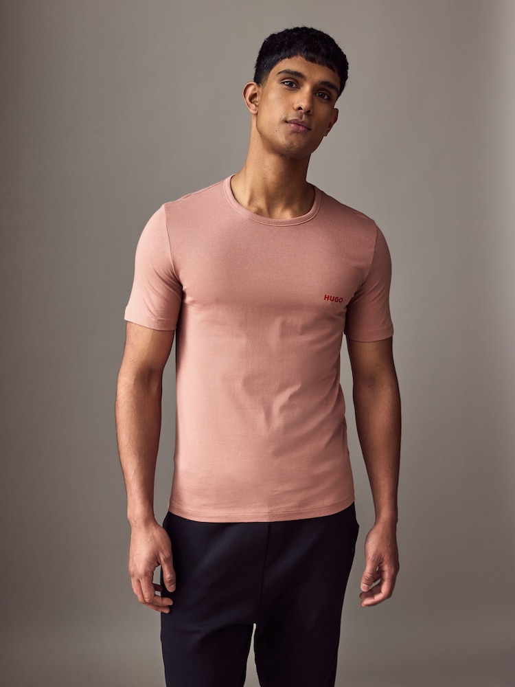 HUGO Black/White/Pink Regular Fit 100% Cotton Jersey T-Shirts 3 Pack - Image 6 of 9