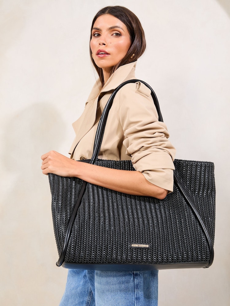 Lipsy Black Large Weave Shopper Bag - Image 1 of 6