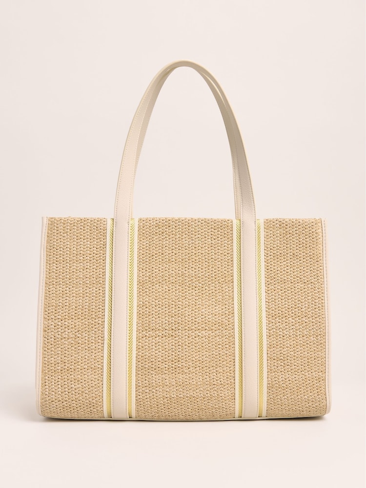 Lipsy Cream Large Raffia Structured Tote Bag - Image 5 of 6
