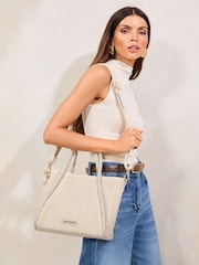 Lipsy Cream Medium Weave Shopper Tote Bag - Image 4 of 7