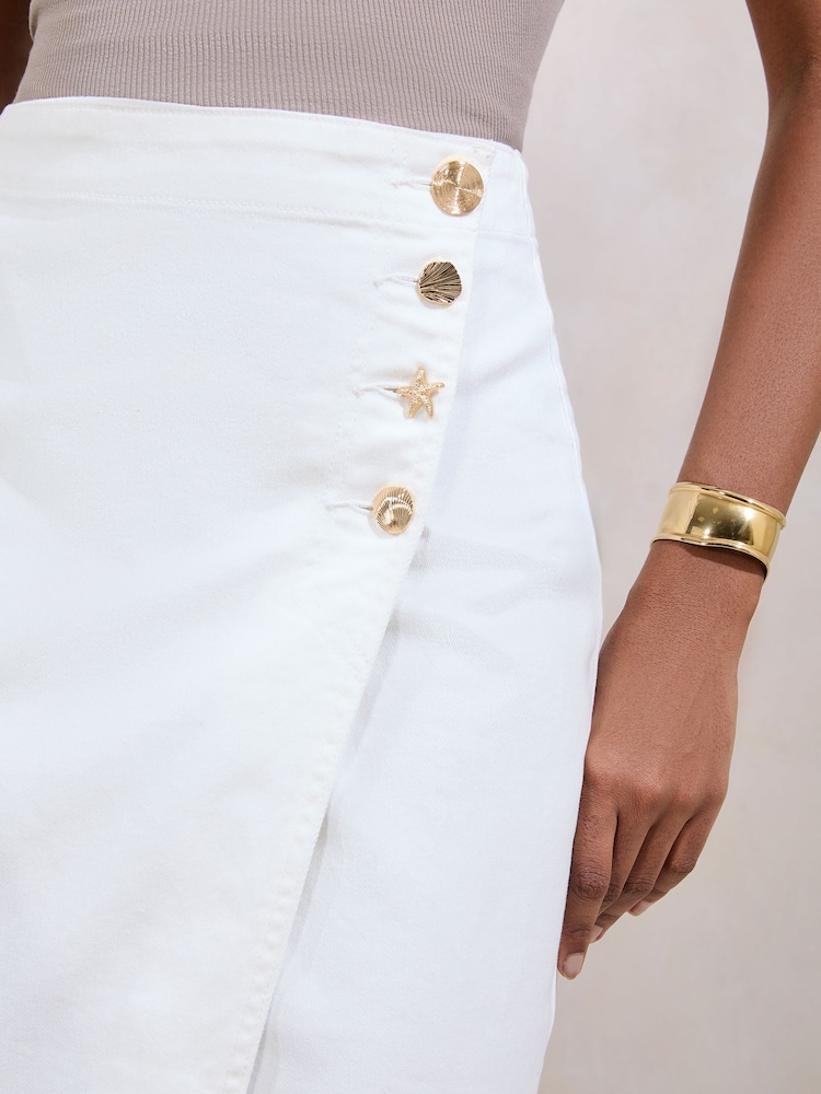 Lipsy White Petite Asymmetrical Denim Midi Skirt - Image 2 of 4