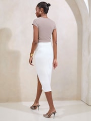 Lipsy White Petite Asymmetrical Denim Midi Skirt - Image 4 of 4