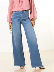 Lipsy Mid Wash Blue Petite Relaxed Wide Leg Jeans - Image 2 of 5