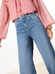 Lipsy Mid Wash Blue Petite Relaxed Wide Leg Jeans - Image 3 of 5