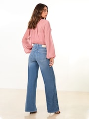 Lipsy Mid Wash Blue Petite Relaxed Wide Leg Jeans - Image 4 of 5