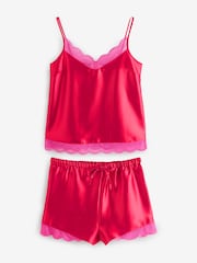 Red Lace Trim Cami Shorts Set Pyjamas - Image 1 of 5